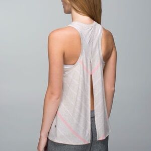 Lululemon open back tie tank top in grey/pink stripes in good condition